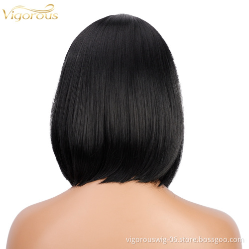 Straight short black solid high quality wholesale vendors black women synthetic hair fiber wigs with none lace